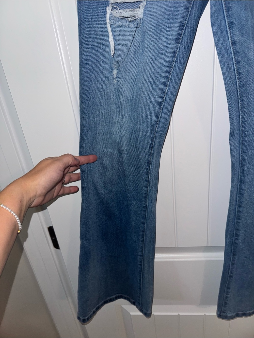 Altar'd State Distressed Medium Wash Flare Jeans - Blue - Picture 5 of 11